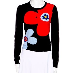 ALICE + OLIVIA Floral Print Scoop Neck Sweater